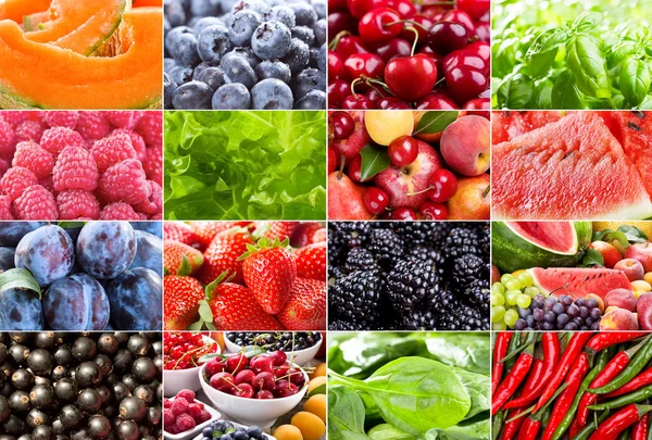 Различные фрукты, ягоды, травы и овощи — стоковое фото