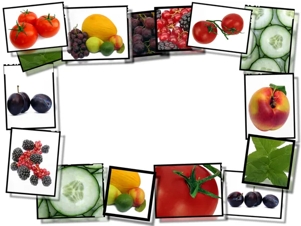 Кадры фильма с изображениями свежей здоровой пищи, границы на белом b — стоковое фото